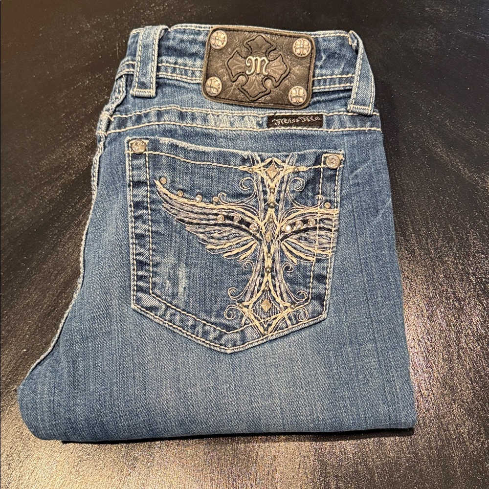 Miss Me Blue Jeans with Silver Embroidery